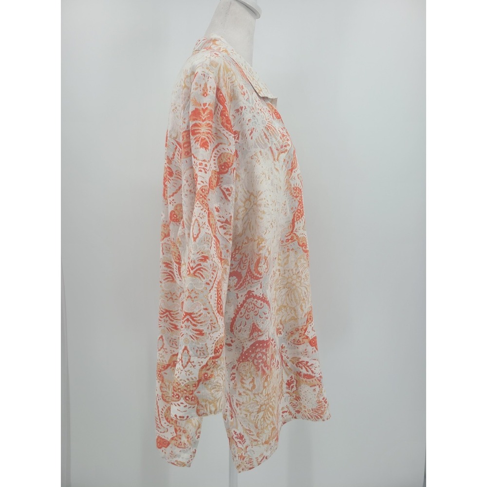 Chico's Linen Bohemian Tunic Women Sz 12 / 14 Artsy Resort Wear Floral Medallion - Picture 10 of 10